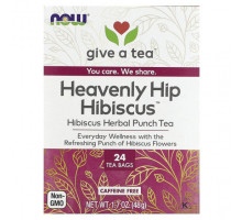 Травяные сборы и чаи NOW Foods, Heavenly Hip Hibiscus, травяной чай с пуншем, без кофеина, 24 чайных пакетика, 48 г (1,7 унции)
