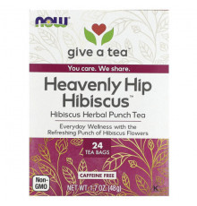Травяные сборы и чаи NOW Foods, Heavenly Hip Hibiscus, травяной чай с пуншем, без кофеина, 24 чайных пакетика, 48 г (1,7 унции)