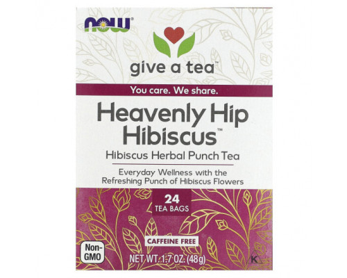 Травяные сборы и чаи NOW Foods, Heavenly Hip Hibiscus, травяной чай с пуншем, без кофеина, 24 чайных пакетика, 48 г (1,7 унции) Травяные сборы и чаи NOW Foods, Heavenly Hip Hibiscus, травяной чай с пуншем, без кофеина, 24 чайных пакетика, 48 г (1,7 унции)
