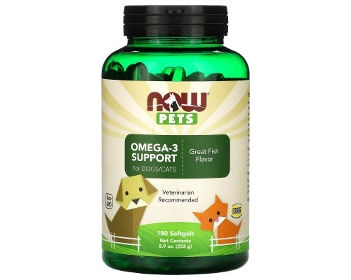 NOW Foods, Pets, Omega-3 Support for Dogs/Cats, Great Fish, 180 Softgels, 8.9 oz (252 g) NOW Foods, Pets, Omega-3 Support for Dogs/Cats, Great Fish, 180 Softgels, 8.9 oz (252 g)