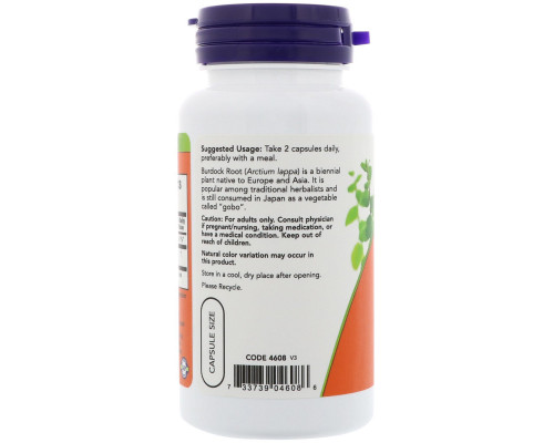 Now Foods Корень лопуха 430 мг 100 капсул Now Foods Корень лопуха 430 мг 100 капсул