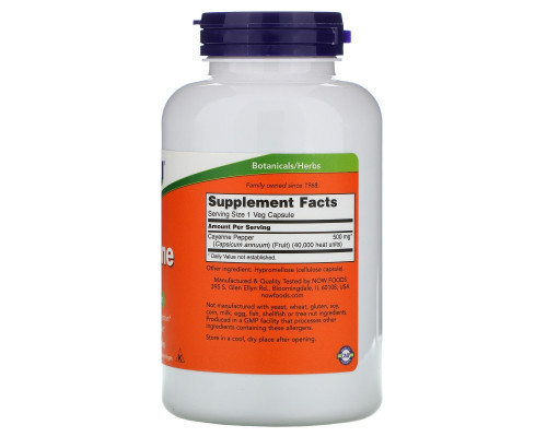 Now Foods Кайеннский перец для здоровья сосудов 500 мг 250 капсул Now Foods Кайеннский перец для здоровья сосудов 500 мг 250 капсул
