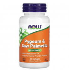 NOW Foods, Pygeum & Saw Palmetto, для мужского здоровья, 60 мягких таблеток