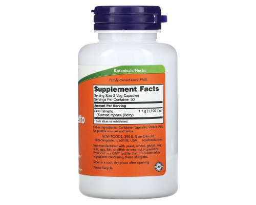 NOW Foods, Saw Palmetto Berries, Men's Health, 550 mg, 100 Veg Capsules