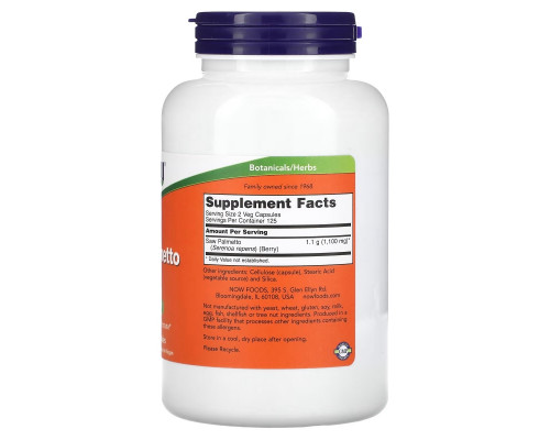 Now Foods Ягоды пальмы сереноа 550 мг 250 капсул Now Foods Ягоды пальмы сереноа 550 мг 250 капсул