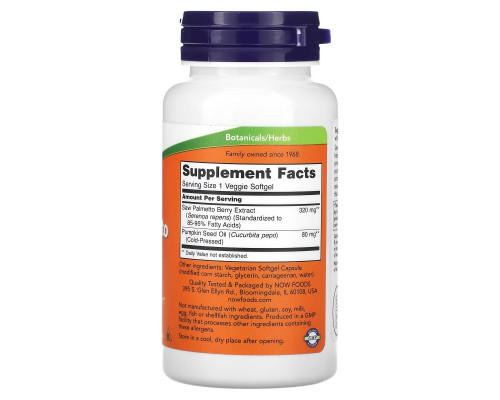 Now Foods Экстракт ягод пальмы сереноа Мужское здоровье 320 мг 90 растительных капсул