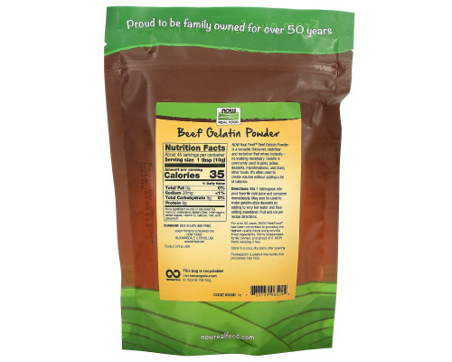Now Foods Real Food Порошок желатина из говяжьих костей 1 фунт (454 г) Now Foods Real Food Порошок желатина из говяжьих костей 1 фунт (454 г)