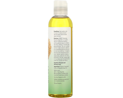 Now Foods Now Solutions Sesame Seed Oil Certified Organic 8 fl oz (237 ml) Now Foods Now Solutions Sesame Seed Oil Certified Organic 8 fl oz (237 ml)
