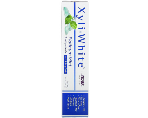 Now Foods Solutions Xyli-White гелевая зубная паста с гидрокарбонатом натрия без фтористых соединений Мята Platinum 6.4 унций (181 г) Now Foods Solutions Xyli-White гелевая зубная паста с гидрокарбонатом натрия без фтористых соединений Мята Platinum 6.4 унций (181 г)