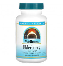 От гриппа и простуды Source Naturals, Wellness, экстракт бузины, 166 мг, 120 таблеток