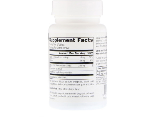 Source Naturals, Экстракт черники, 100 мг, 120 таблеток Source Naturals, Экстракт черники, 100 мг, 120 таблеток