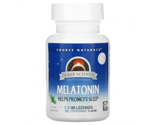 БАДы Source Naturals, Sleep Science, мелатонин, 2,5 мг, 60 леденцов БАДы Source Naturals, Sleep Science, мелатонин, 2,5 мг, 60 леденцов