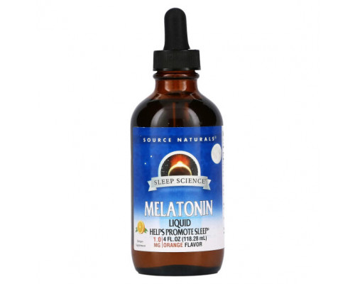 БАДы Source Naturals, Мелатонин, сублингвальная жидкость, натуральный ароматизатор со вкусом апельсина, 118,28 мл (4 жидких унции) БАДы Source Naturals, Мелатонин, сублингвальная жидкость, натуральный ароматизатор со вкусом апельсина, 118,28 мл (4 жидких унции)