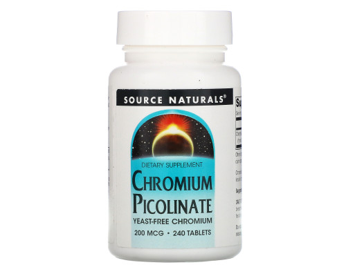 Source Naturals, Пиколинат хрома, 200 мкг, 240 таблеток Source Naturals, Пиколинат хрома, 200 мкг, 240 таблеток