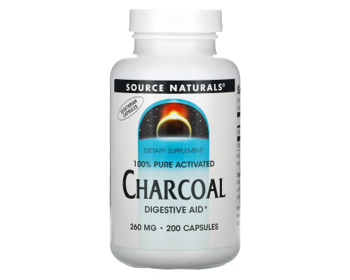 Source Naturals, Древесный уголь, 260 мг, 200 капсул Source Naturals, Древесный уголь, 260 мг, 200 капсул