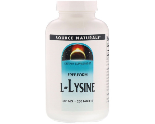 Source Naturals, L-лизин, 500 мг, 250 таблеток