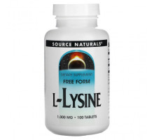От гриппа и простуды Source Naturals, L-лизин, 1000 мг, 100 таблеток