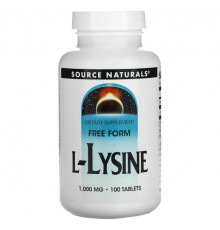 От гриппа и простуды Source Naturals, L-лизин, 1000 мг, 100 таблеток
