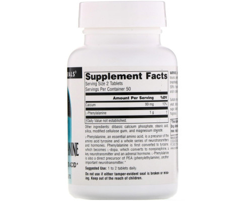 Source Naturals, L-фенилаланин, 500 мг, 100 таблеток