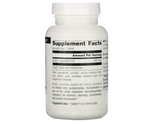 Source Naturals, Ацетил L-карнитин, 500 мг, 120 таблеток Source Naturals, Ацетил L-карнитин, 500 мг, 120 таблеток