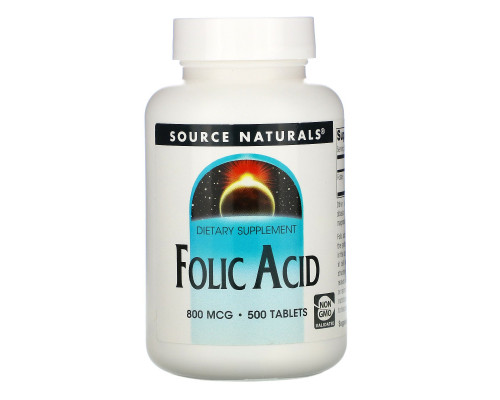 Source Naturals, Фолиевая кислота, 800 мкг, 500 таблеток Source Naturals, Фолиевая кислота, 800 мкг, 500 таблеток
