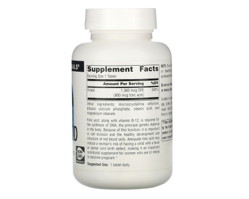 Source Naturals, Фолиевая кислота, 800 мкг, 500 таблеток Source Naturals, Фолиевая кислота, 800 мкг, 500 таблеток