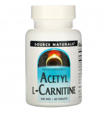 Source Naturals, Ацетил-L-карнитин, 500 мг, 60 таблеток