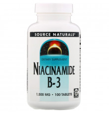 Source Naturals, Никотинамид, B-3,начинает действовать в запланированное время, 1,500 мг, 100 таблеток