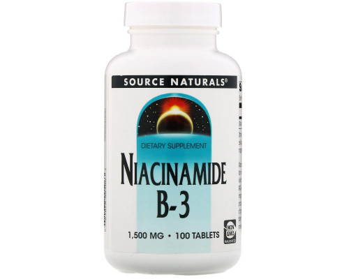 Source Naturals, Никотинамид, B-3,начинает действовать в запланированное время, 1,500 мг, 100 таблеток Source Naturals, Никотинамид, B-3,начинает действовать в запланированное время, 1,500 мг, 100 таблеток