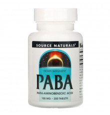 Source Naturals, Парааминобензойная кислота (ПАБК), 100 мг, 250 таблеток
