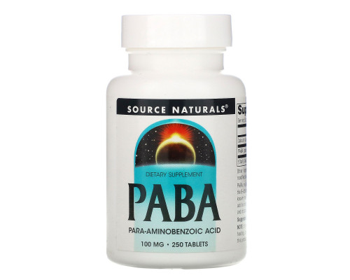 Source Naturals, Парааминобензойная кислота (ПАБК), 100 мг, 250 таблеток Source Naturals, Парааминобензойная кислота (ПАБК), 100 мг, 250 таблеток