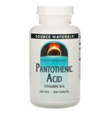 Source Naturals, Пантотеновая кислота, витамин В-5, 250 мг, 250 таблеток