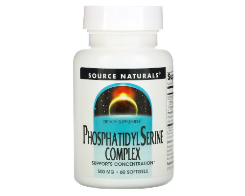 Source Naturals, Стабилизированный комплекс фосфатидилсерина, 500 мг, 60 капсул Source Naturals, Стабилизированный комплекс фосфатидилсерина, 500 мг, 60 капсул
