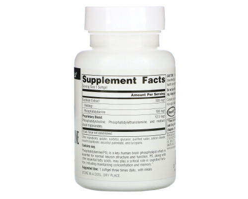 Source Naturals, Стабилизированный комплекс фосфатидилсерина, 500 мг, 60 капсул Source Naturals, Стабилизированный комплекс фосфатидилсерина, 500 мг, 60 капсул