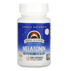 БАДы Source Naturals, Мелатонин, апельсин, 5 мг, 200 пастилок