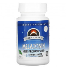 БАДы Source Naturals, Мелатонин, мята, 5 мг, 200 пастилок