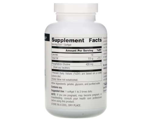 Source Naturals, Phosphatidyl Choline, In Lecithin, 420 mg, 180 Softgels Source Naturals, Phosphatidyl Choline, In Lecithin, 420 mg, 180 Softgels