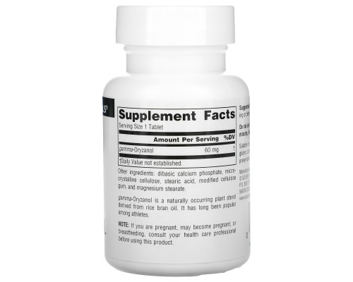 Source Naturals, Гамма оризанол (Gamma Oryzanol), 60 мг, 100 таблеток Source Naturals, Гамма оризанол (Gamma Oryzanol), 60 мг, 100 таблеток