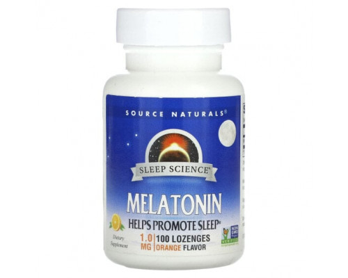 БАДы Source Naturals, мелатонин, со вкусом апельсина, 1 мг, 100 пастилок БАДы Source Naturals, мелатонин, со вкусом апельсина, 1 мг, 100 пастилок