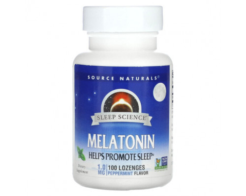 БАДы Source Naturals, Мелатонин, мята, 1 мг, 100 пастилок БАДы Source Naturals, Мелатонин, мята, 1 мг, 100 пастилок