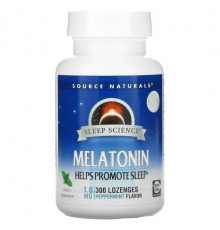БАДы Source Naturals, Sleep Science, мелатонин, перечная мята, 1 мг, 300 пастилок