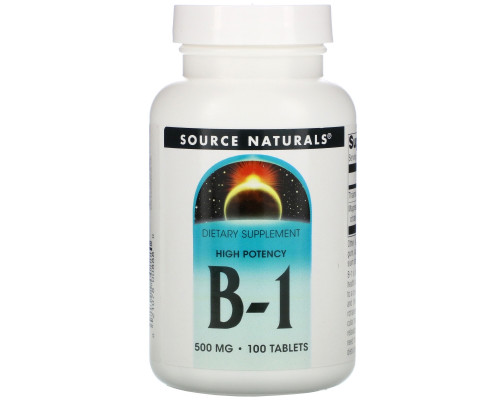 Source Naturals, B-1, High Potency, 500 мг, 100 таблеток Source Naturals, B-1, High Potency, 500 мг, 100 таблеток