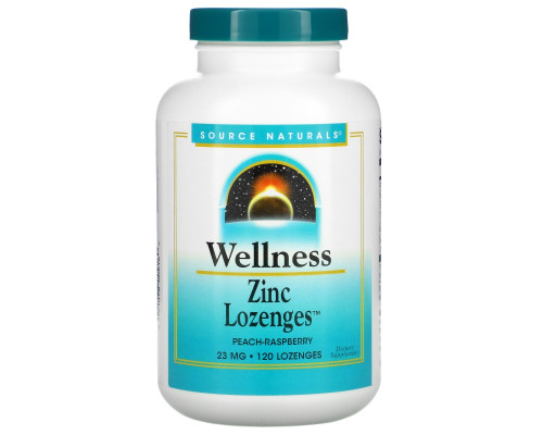 Source Naturals, Wellness, Цинковые пастилки, персик и малина, 23 мг, 120 пастилок