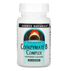 Витамины группы B Source Naturals, комплекс ферментированных витаминов группы B, со вкусом перечной мяты, 60 таблеток для рассасывания