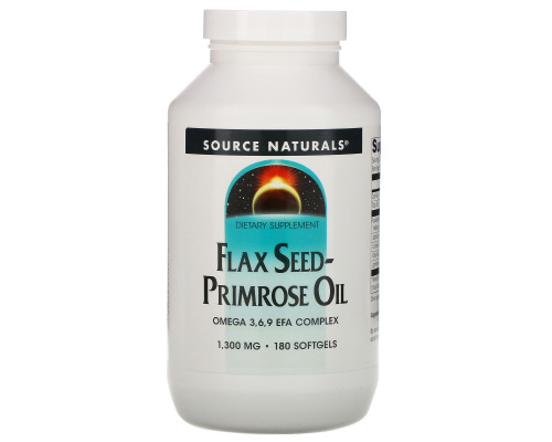 Source Naturals, Масло льна и примулы, 1300 мг, 180 мягких капсул Source Naturals, Масло льна и примулы, 1300 мг, 180 мягких капсул