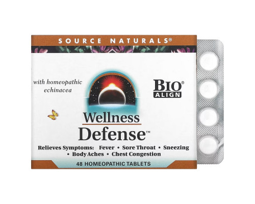 Source Naturals, Wellness Defense, средство против симптомов простуды, 48 натуральных таблеток Source Naturals, Wellness Defense, средство против симптомов простуды, 48 натуральных таблеток