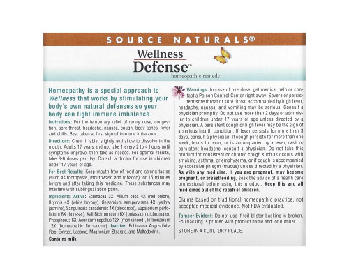 Source Naturals, Wellness Defense, средство против симптомов простуды, 48 натуральных таблеток Source Naturals, Wellness Defense, средство против симптомов простуды, 48 натуральных таблеток