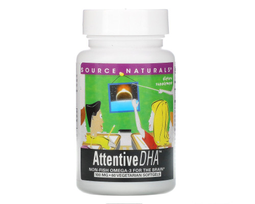 Source Naturals, ДГК для внимания, 100 мг, 60 капсул в растительной оболочке Source Naturals, ДГК для внимания, 100 мг, 60 капсул в растительной оболочке