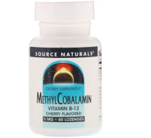 Source Naturals, Метилкобаламин, Вишневый вкус, 5 мг, 60 таблеток