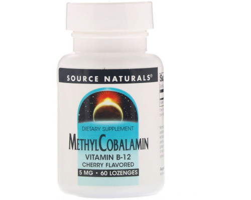 Source Naturals, Метилкобаламин, Вишневый вкус, 5 мг, 60 таблеток Source Naturals, Метилкобаламин, Вишневый вкус, 5 мг, 60 таблеток